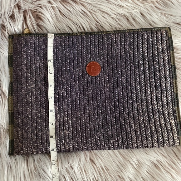 Fendi Vintage Woven Blue Zip Pouch - Picture 8 of 9
